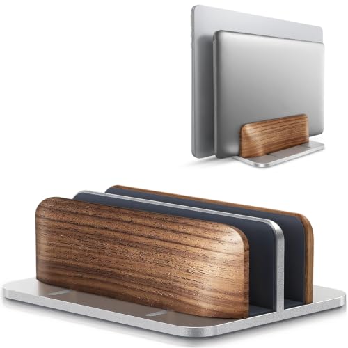 LOXP Vertical Laptop Stand Dual Slot Wooden + Aluminum Laptop Holder