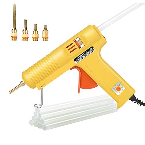 Chanseon 150 watts Industrial Hot Melt Glue Gun US Plug with 10 Pcs Glue Sticks Adjustable Temperature 5 Copper Nozzles for DIY Crafts and Quick Repairs