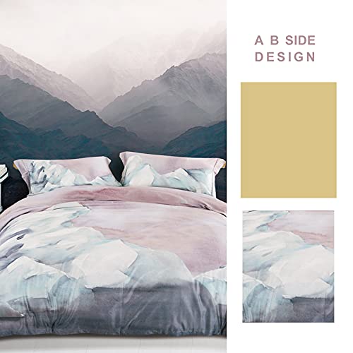 Mildly 100% Egyptian Cotton Duvet Cover Queen, Gray Pink Marble Pattern Comforter Cover Set 500Tc Watercolor Abstract Reversible Soft & Breathable Unique Design Neutral Bedding Set (No Comforter) #TOP5