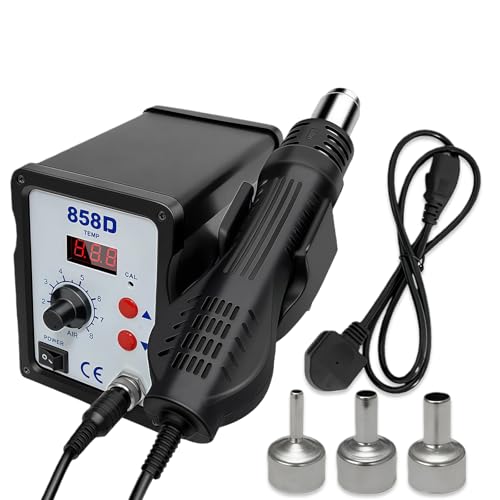 700W Heißluft Lötstation, 858D Hot Air Rework Station mit LED Display und 3 Düsen, 2-in-1 Entlötstation Entlötstation Rework Station Digitale Anzeige Lötkolben Kit für DIY-Projekten Nachbesserungen