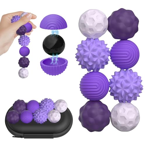 8 Pelota Antiestres Juguetes Sensoriales, Pelota Antiestres, Bolas MagnéTicas De AcupresióN, Pelota De DescompresióN, Bola Antiestres, para Niños y Adultos con TDAH, TOC, Ansiedad y Autismo (A)