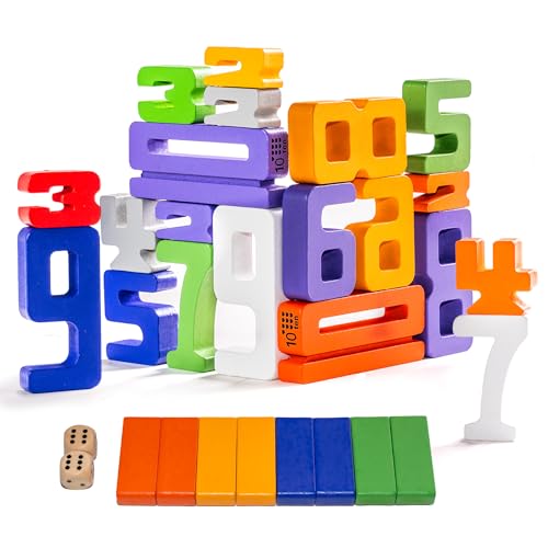 Domaxarts Large 30 Pcs Wooden Number Building Blokcs，Large Digit Blocks for Kids，Friends of 10 Blocks，Educational Tool Number Blocks for Kids 3+ Year Olds，Toys for Learning Math and Working on Balance
