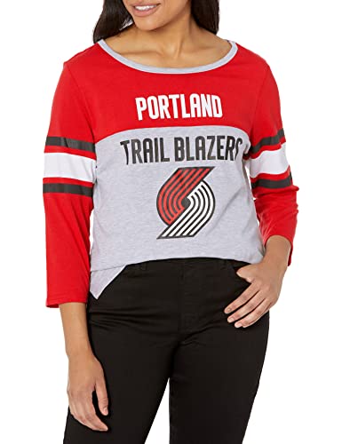 Ultra Game NBA Official Women's Raglan Baseball 3/4 Long Sleeve Shirt, Portland Trail Blazers, Team Color, Large