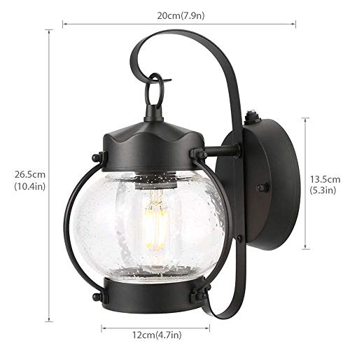 Hobaca E27 Classique Noir Imperméable Verre Applique Murale Exterieur Vintage Industrielle Luminaire Exterieur - IP44 - Image 3
