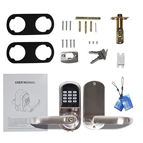 Keyless Entry Door Lock with Left Handle, Auto-Lock Door Locks with Keypads & FOB Cards, Electronic Door Lock for Front Door, Easy Installation, Satin Nickel