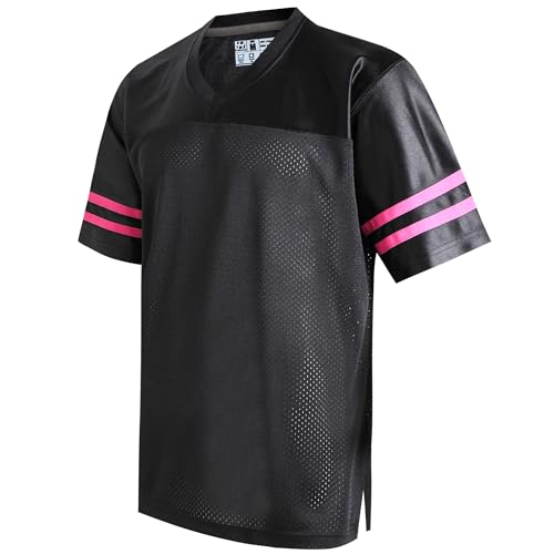 Pullonsy Black Football Jerseys for Men Women Replica Workout Shirts Athletic Tops Casual T-Shirt Sports Game Clothing Pink Stripe-Black Jersey,Men Size 2X-Large