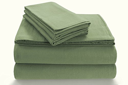 Tribeca Living FL170EDPCKIGR Soft 170-GSM Cotton Flannel Pillowcases Green King
