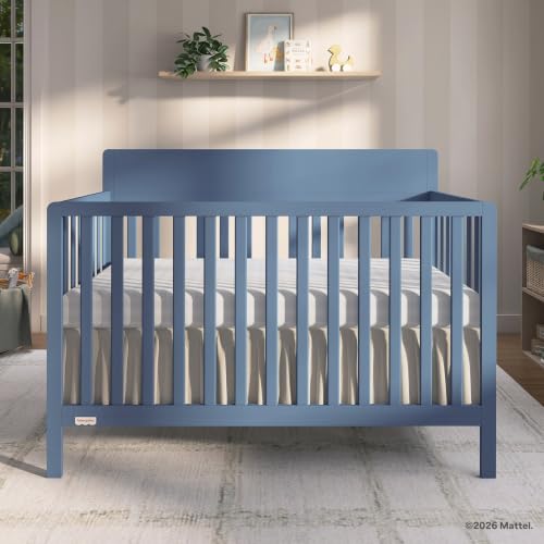 Image of Fisher-Price Meadowbrook 4-in-1 Convertible Full Size Baby Crib, Wooden Nursery Furniture, Converts to Toddler Bed with Guardrail, Daybed & Full-Size Bed, Greenguard Gold & BSA Certified, Blue