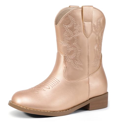 PANDANINJIA Girls Toddler Cowgirl Boots Riding Round Toe Boys Cowboy Boot Little Kids Short Calf Western Cowgirl Booties