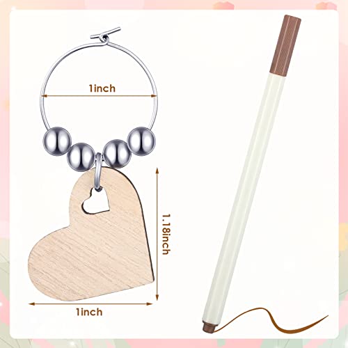 Chinco 60 Pcs Christmas Wooden Wine Charms for Stem Glasses Heart Shaped Drink Marker Tags Funny Wine Themed Party Decorations DIY with Pen for Wedding by Chinco - Image 2