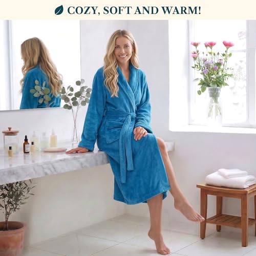 Image of PAVILIA Womens Robe Fleece Plush Soft, Fluffy Fuzzy Cozy Warm Bathrobe, Shower Spa House Long Robe for Women