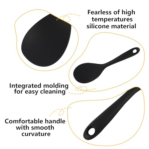 Miniatura 3 de Cuchara De Cocina De Silicona Para Servir Y Mezclar Set De 2 Cucharas Para Arroz, Puré De Patatas Y Platos Pegajosos Resistente A Altas Temperaturas, 100 Libre De Bpa, Color Negro
