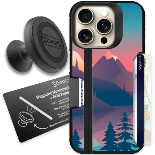 Scooch for iPhone 15 Pro Wallet Case Card Holder, Moneymate, Mountain Range