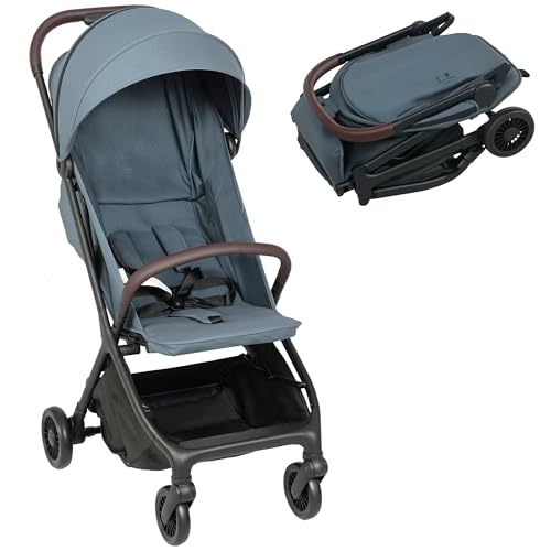 AIYAPLAY Silla de Paseo Ligera con Respaldo Reclinable y Reposapiés Ajustable, Carrito para Bebé Plegable, Capota, Arnés de 5 Puntos, Ruedas con Suspensión, Soporta hasta 15 kg, Azul Oscuro