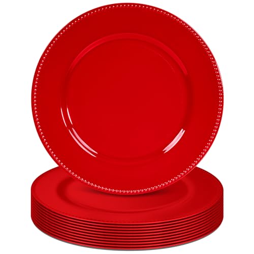 Tomeurperf 10Pcs Red Charger Plates Bulk Wedding - 13 Premium Red Chargers for Dinner Plates Decorative Charger Plates for Events & Parties