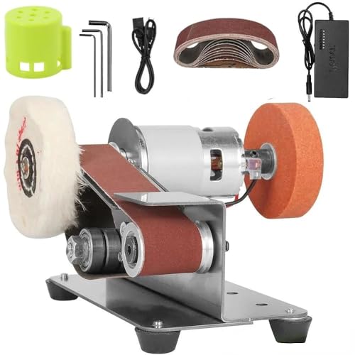 Mini Belt Sander Electric DIY with 7 Adjustable Speed Control Small Grinder Sharpener Polisher Machine 110V with 10 Belts for Knife Making Wood Metal Working Handcraft
