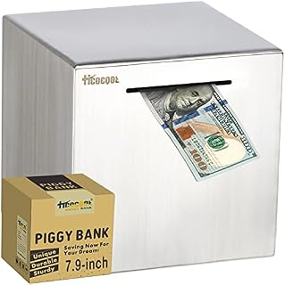 Adult Piggy Bank Stainless Steel Safe Money Banks for Adults Savings Real Money Box (7.9 inch)