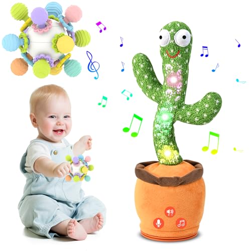 Image of SANJOIN Baby Essentials Sensory Toys, Baby Toys 2 in 1 Rechargeable Dancing Talking Cactus&Teething Toys Newborn Infant Learning Developmental Gifts for 1 2 Year Old Boys Girls