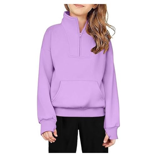 Teen Girls Solid Color Fleece Sweatshirt Boys Half Zip Oversized Long Sleeve with Thumb Hole Toddler Kids Fall Winter Outfits