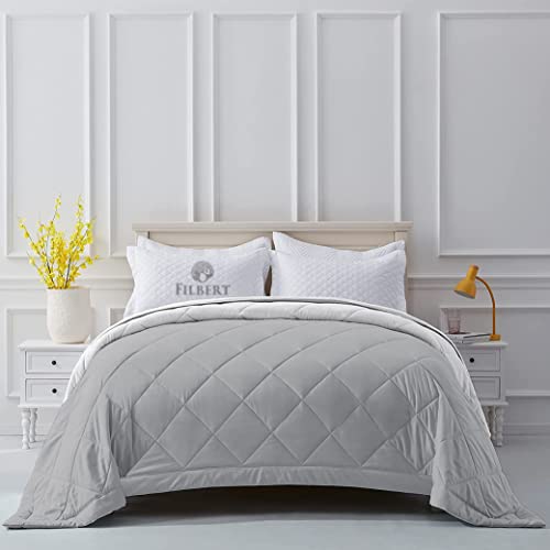Image of Filbert Reversible Microfiber 300 Tc 250 Gsm Diamond Stitch Double Bed Comforter Blanket For All Season Light Weight (92 inch X 106 inch Inches /233Cm X 269Cm) - Comforter King Size | Silver /White