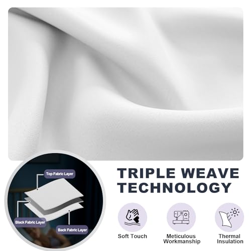 YSTELLAA Gardinen Vorhänge 2er Set, 140×260cm, Verdunklungsvorhänge Mit Ösen, Thermovorhang Kälteschutz Blickdicht, Schallschutz Vorhang Schlafzimmer, Outdoor Vorhang, Weiß