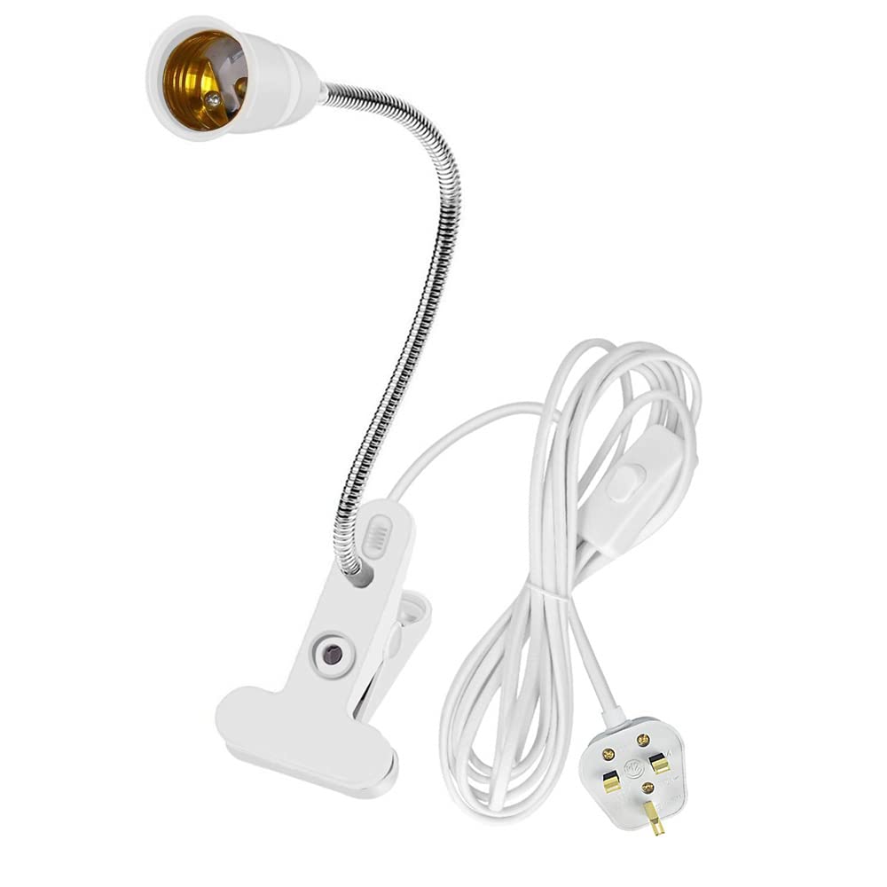 Sponsored Ad – E27 Clip Desk Lamp Clip on Light Bulb Holder with Switch UK Plug Flexible E27 Light Fitting Base 360° Socket Screw Lamp Holder for Bedside Offices (20CM, White)