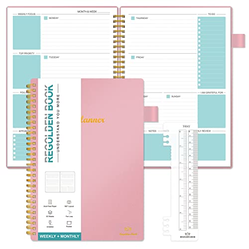 Weekly Monthly Planner Undated, Weekly Goals Schedule Planner With Yearly Planner 12 Month Life Productivity Journal, Habit Tracker Organizers Notebook For Man & Women, Twin-Wire Binding, Flexible Cover, Pocket, Pen Loop, 53 Weeks (7" X 10") #TOP27