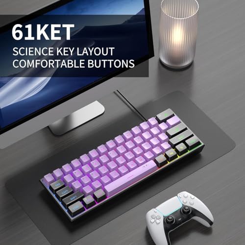 Image of MageGee TS91 Mini 60% Gaming Keyboard, RGB Backlit 61 Key Keyboard, Ergonomic Waterproof Mechanical Feeling Office Computer Keyboard for PC, MAC, PS4, Gamer(Violet)