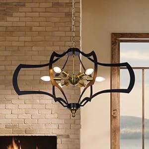 Wellmet Black Gold Modern Chandelier Rustic 6 Light Farmhouse Polygon Pendant Light for Living Room Dining Room Foyer Entryway Hallway Bedroom 3385W