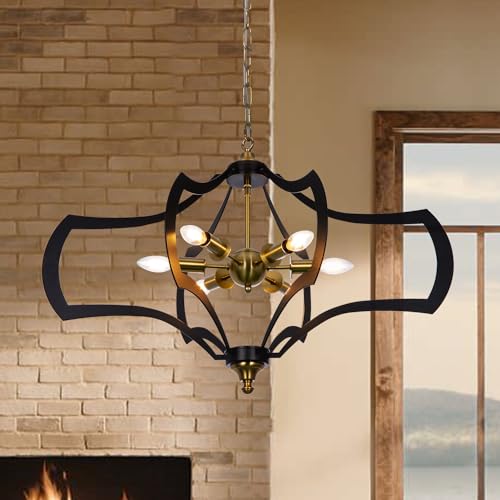 Wellmet-Black-Gold-Modern-Chandelier-Rustic-6-Light-Farmhouse-Polygon-Pendant-Light-for-Living-Room-Dining-Room-Foyer-Entryway-Hallway-Bedroom-3385W Wellmet Black Gold Modern Chandelier Rustic 6 Light Farmhouse Polygon Pendant Light for Living Room Dining Room Foyer Entryway Hallway Bedroom 3385W