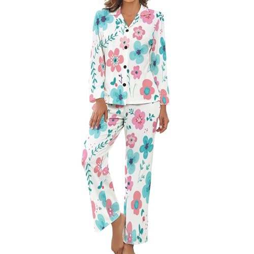 Pyjama deux pièces femme grande taille en coton léger motif fleur