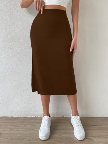 Image of Aahwan Girl's Polycotton Midi High Waist Split Thigh Skirt