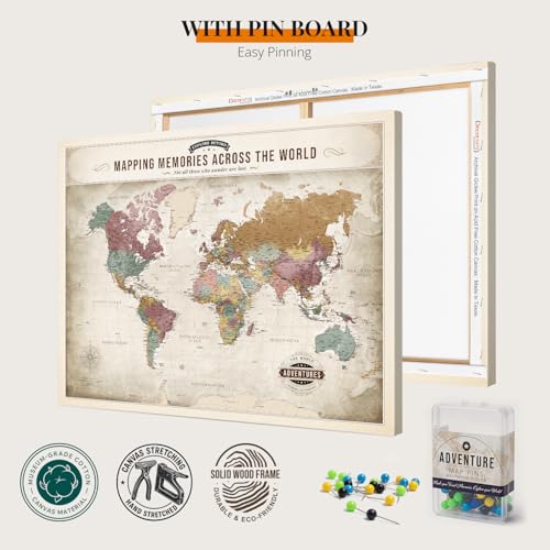 Image of DECORARTS World Map Pin Board,Soft Pastel World Travel Map with Pins,30x24 | Push Pin Travel Map World for Bedroom Living Room Home Office Decor, Romantic Gift for Travelers, Ready to Hang