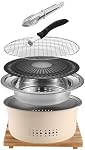 Gril portable en acier inoxydable SANQIAHOME, 10,5 po antiadhésif, rond, barbecue ou fondue, chauffe-eau, poêle à charbon pour fête à domicile ou camping