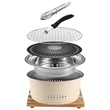 SANQIAHOME Barbecue portatile a carbone in acciaio inox, 26 cm, antiaderente, rotondo, barbecue o pentola calda, acqua bollente, stufa a carbone per casa, feste, campeggio all'aperto