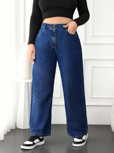 Image of KOTTY Women's Plus Size Straight Fit Denim Jeans with Comfortable Waist and Denim Fabric