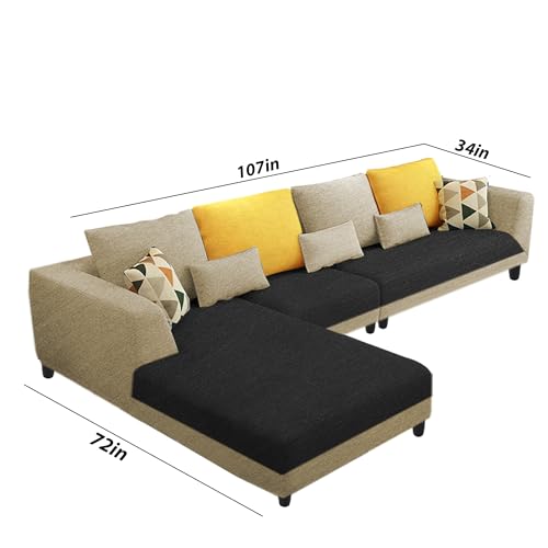 Image of Galib LHS 6 Seater L Shape Sofa Set for Living Room (Cream Black Fabric) Premium Fabric Sofa