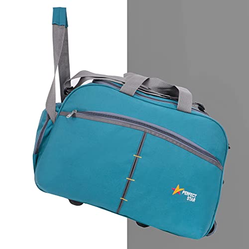 Image of Perfect Star 65L Duffle Bag for Travelling | Lightweight Polyester Trolley Bag with Wheels | Hand Carry Travel Bag for Men and Women | Weekend Trip Luggage Bag (Teal Blue)