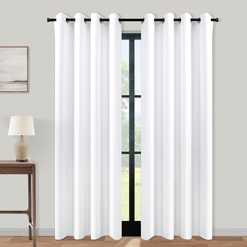 2 Panels Plain White Semi Blackout Curtains 84 Inches Long,Grommet No Non…