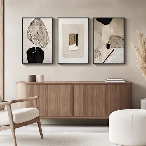 Framed Neutral Abstract Wall Art, Set of 3 Modern Canvas Prints Paintings Artwork for Walls, Minimalist Black and Beige Pictures for Living Room Hallway Stair Bedroom Office Wall Decor 16x24 Inch Framed Neutral Abstract Wall Art, Set of 3 Modern Canvas Prints Paintings Artwork for Walls, Minimalist Black and Beige Pictures for Living Room Hallway Stair Bedroom Office Wall Decor 16x24 Inch