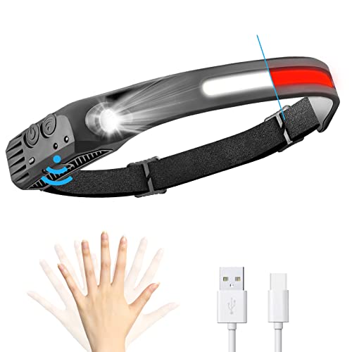 I-SHUNFA Linterna LED con sensor de movimiento inteligente, faro COB con 5 modos de iluminación, linterna ligera para correr, ciclismo, camping, perro, caminar, pesca, senderismo Cover