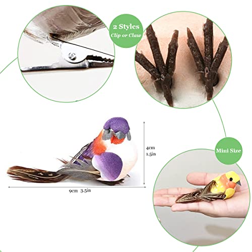 LWINGFLYER 12 pcs Artificial Simulation Foam Feather Bird 3.5 inch Mini Sparrow Ornaments for Crafts Christmas Tree Seasonal Display Wreaths Party Decoration (12 Pcs Clip)