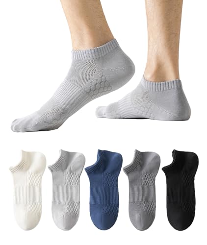 infino Mens Ankle Socks 5-Pack - Summer Mesh Breathable Socks with 7A Antibacterial Technology Moisture Wicking Anti-Slip Massage Sole