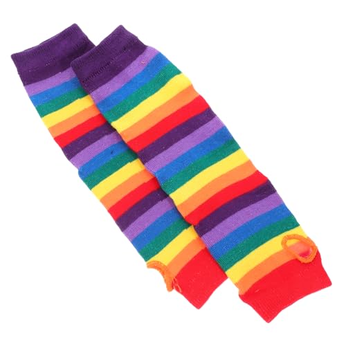 VANZACK Rainbow Strips Long Gloves for Women Mesh Fingerless Design Velvet Warmers Neon Accents