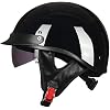 ILM Half Helmet Motorcycle Open Face Sun Visor Quick Release Buckle DOT Approved Cycling Motocross Suits Men Women Model-205V (S, Gloss Black)