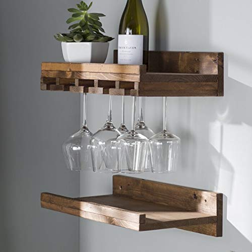 Solid Wood Wall Mounted Wine Glass Rack 10 Wine Glass Hanging Racks and 2-3 Wine Bottle Holder Wall Mounted Wine Rack and Holder-image-9