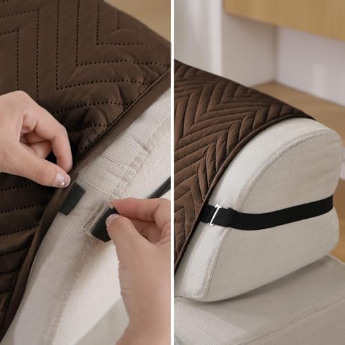 Image of HOKIPO Polyester Quilted 2 Seater Sofa Cover Mat with Pockets, Dark Coffee (NEW2-802-DCF)