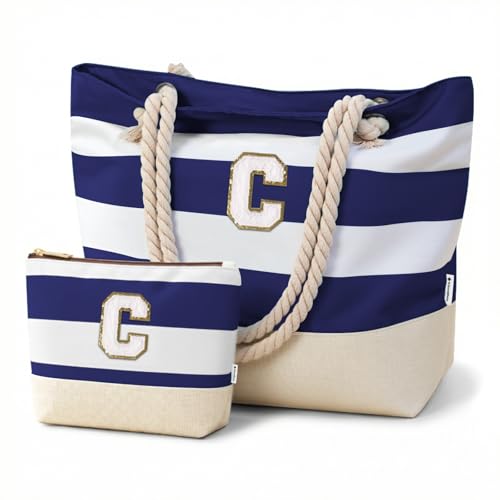 Image of Vavabox Initial Beach Tote Bag for Women, Water-resistant Travel Beach Bag Pool Bag Set, Birthday Gifts for Women Mom