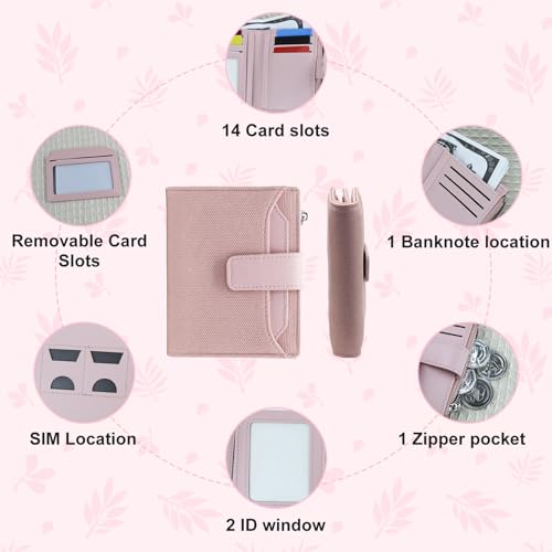 Small Wallet for Women, Bifold Credit Card Wallet Compact Leather Wallet with Multi Slots and Zipper Coin Pocket (Pink)3