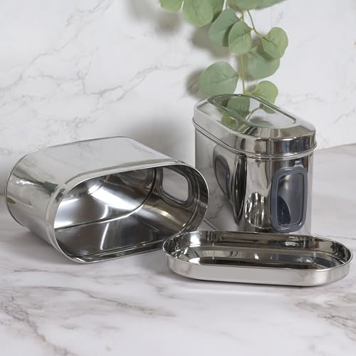 Image of Airtight Stainless Steel Storage Containers Set of 2 | 1750ml Steel Kitchen Canisters with See-Through Window | Food Grade Multipurpose Capsule Jars for Rice, Dal, Grains & Snacks